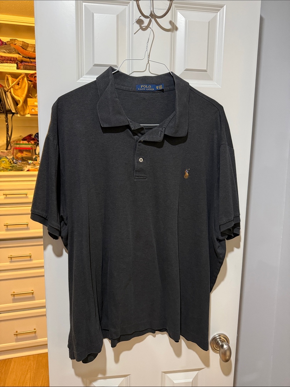 Polo by Ralph Lauren Black Polo Shirt with Gold Pony Embroidery